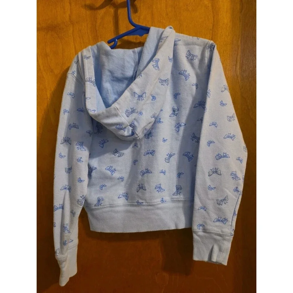 Girts Faded Glory M 7/8 Light Blue bowtie pattern full zip hoodie